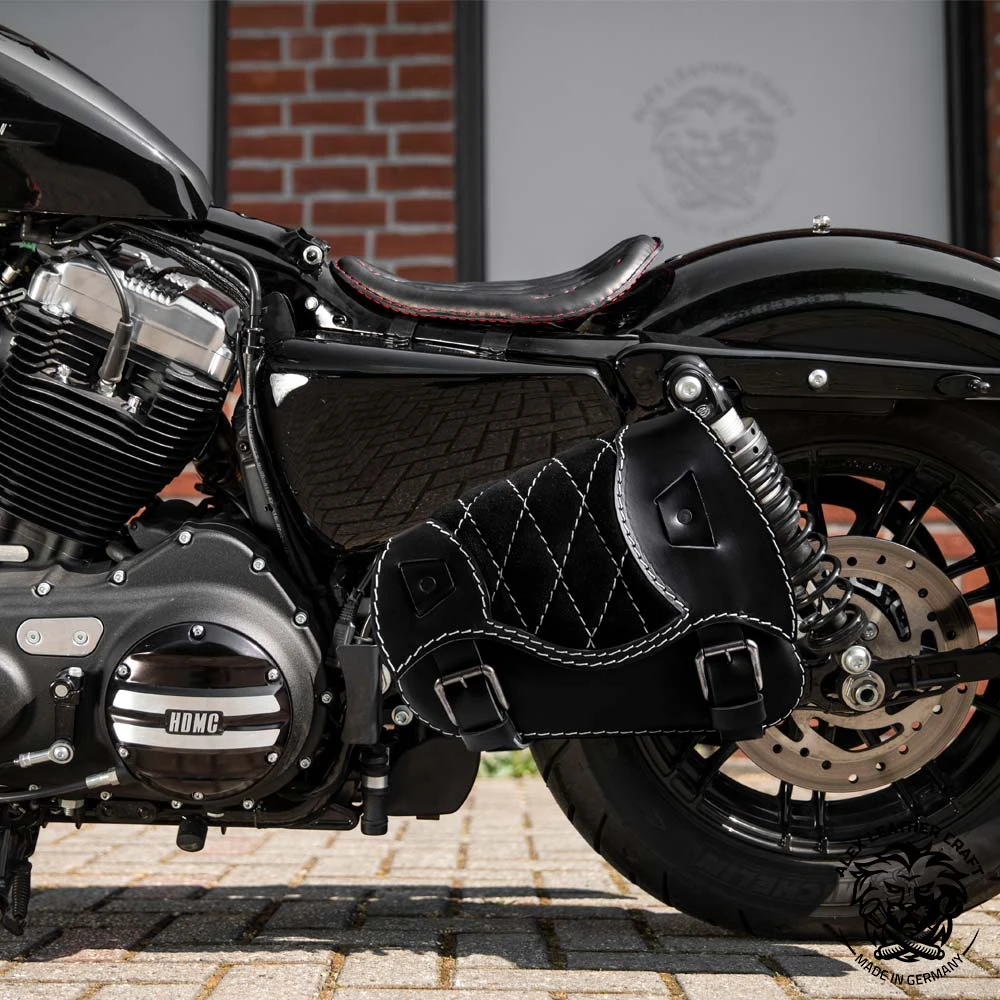 Motorrad Satteltasche Sportster 1988-2020 Glanz Und Samt Schwarz Und Weiß Rautenmuster 4 Motorrad Satteltasche Sportster 1988-2020 Glanz Und Samt Schwarz Und Weiß Rautenmuster – Bild 2