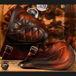 Sitz + Satteltasche Für H-D Softail Rautenmuster Spider Vintage Sattel Tan