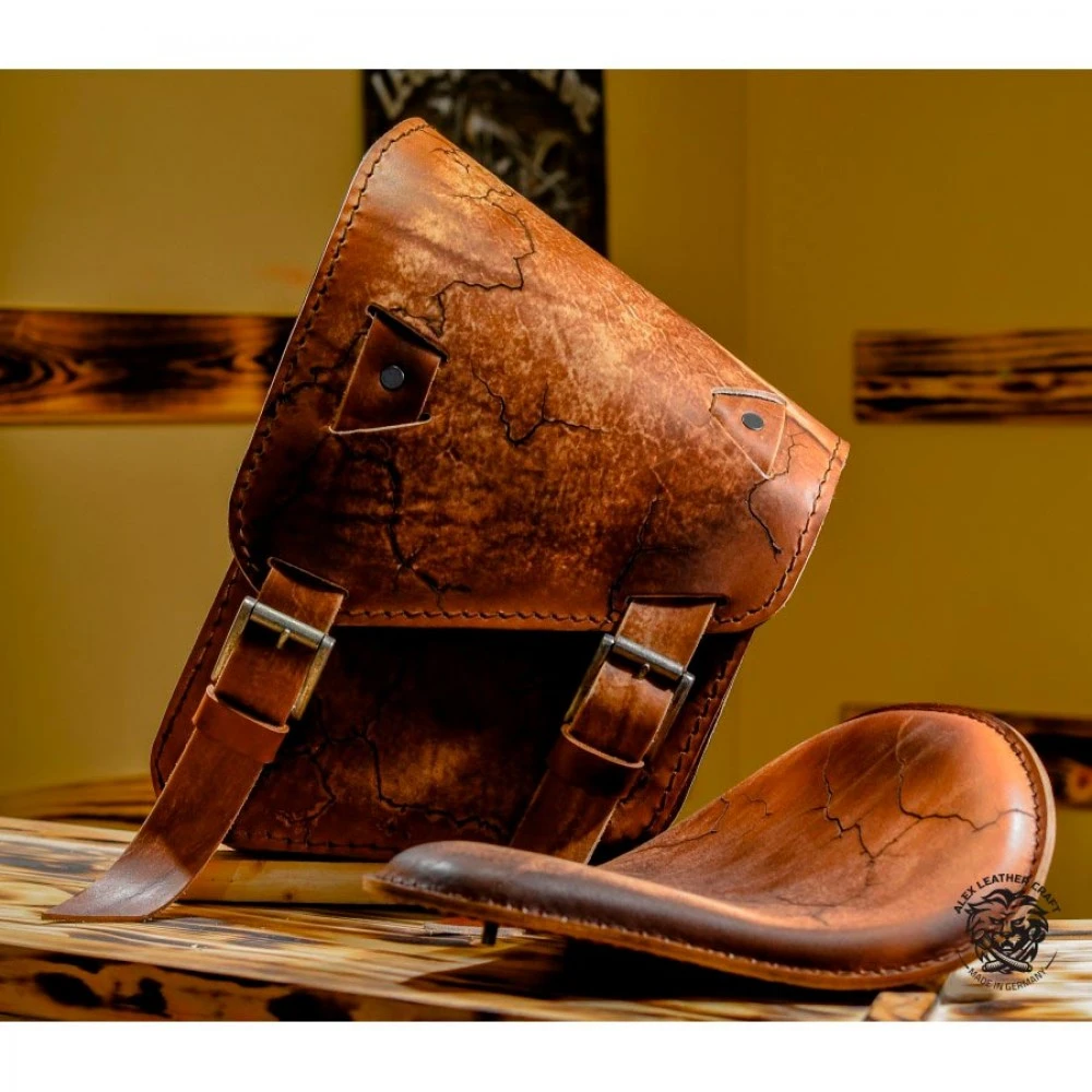 Sitz + Satteltasche Für H-D Softail Electro Vintage Braun 3 Sitz + Satteltasche Für H-D Softail Electro Vintage Braun