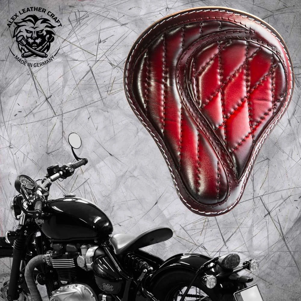 Sitz Und Satteltasche Für Triumph Bonneville Bobber Rot Rautenmuster 6 Sitz Und Satteltasche Für Triumph Bonneville Bobber Rot Rautenmuster – Bild 4