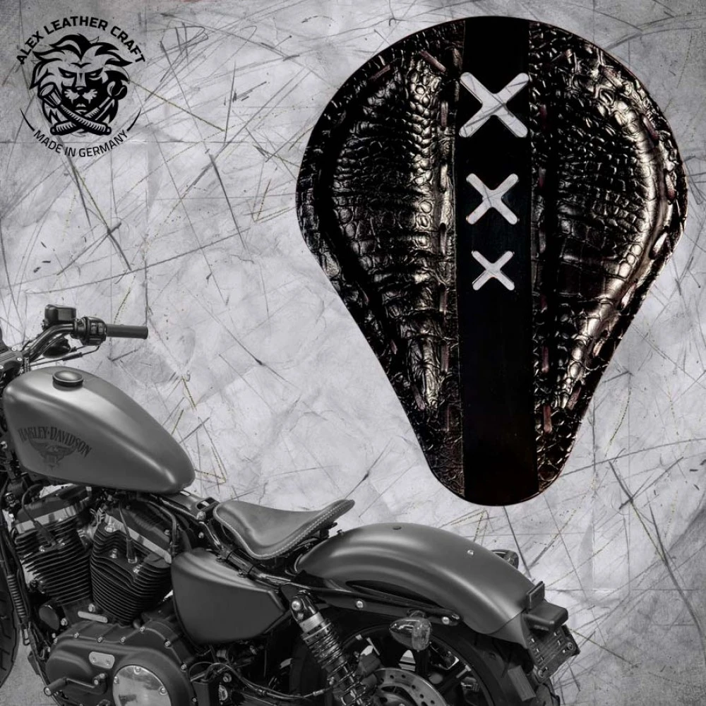 Sitz + Montage Kit Harley Davidson Sportster 04-22 Amsterdam Schwarz Kroko Metall 3 Sitz + Montage Kit Harley Davidson Sportster 04-22 Amsterdam Schwarz Kroko Metall