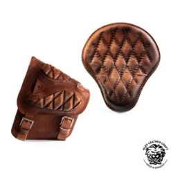 Sitz + Satteltasche Für H-D Softail Rautenmuster Vintage Braun