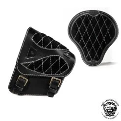 Sitz + Satteltasche Für H-D Softail Spider Rautenmuster Glanz Und Samt Schwarz Und Weiß
