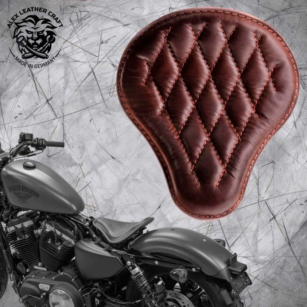Solo Sitz + Montage Kit Harley Davidson Sportster 04-22 Büffel Braun Rautenmuster 3 Solo Sitz + Montage Kit Harley Davidson Sportster 04-22 Büffel Braun Rautenmuster
