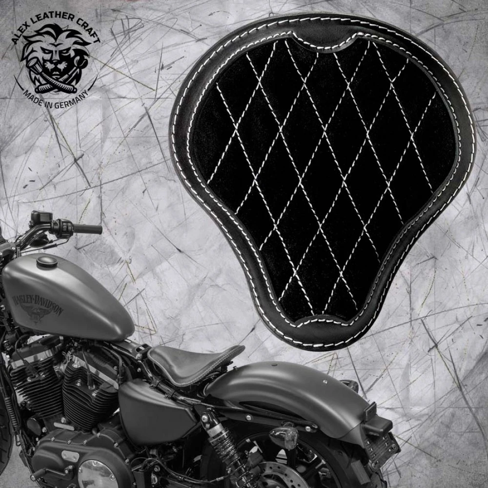 Solo Sitz + Montage Kit Harley Davidson Sportster 04-22 Glanz Und Samt Schwarz Und Weiß Rautenmuster 3 Solo Sitz + Montage Kit Harley Davidson Sportster 04-22 Glanz Und Samt Schwarz Und Weiß Rautenmuster