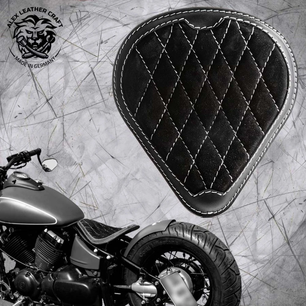 Solo Sitz Yamaha Drag Star 650 (V Star) Und Montage Kit Glanz Und Samt Schwarz Und Weiß Rautenmuster 3 Solo Sitz Yamaha Drag Star 650 (V Star) Und Montage Kit Glanz Und Samt Schwarz Und Weiß Rautenmuster